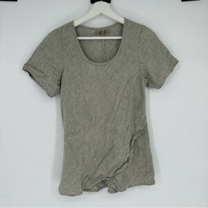 FLAX Green 100% Linen Short Sleeve Top Small